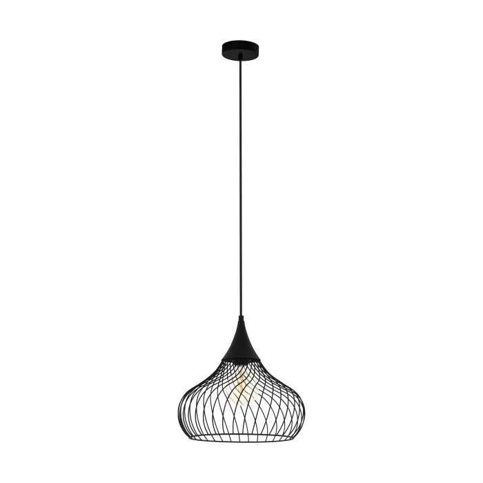 Eglo Staverton Lampadario a Sospensione E27 in Acciaio Nero e Legno Rustico, Diametro 36,5 cm, Altezza 110 cm
