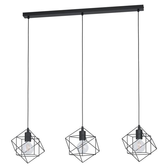 EGLO Straiton Lampadario a Sospensione Nero, 3 Luci E27, Design Vintage e Country, Dimensioni 90,5x24x110 cm