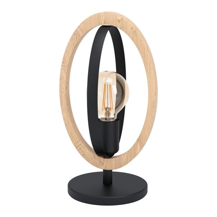EGLO Basildon Lampada da Tavolo Vintage Industriale E27 40 W in Acciaio e Legno, Nero e Marrone, Altezza 34,5 cm