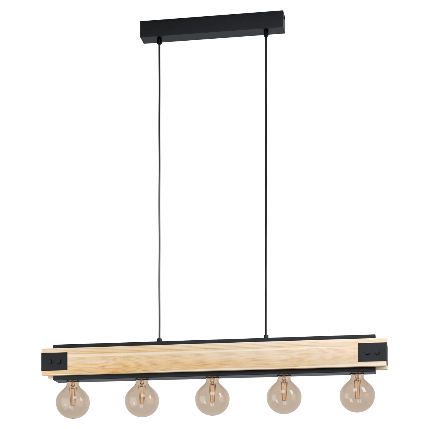 EGLO LAYHAM Lampadario a Sospensione in Metallo Nero con 5 Supporti E27, Design Vintage e Industriale, Ø96cm