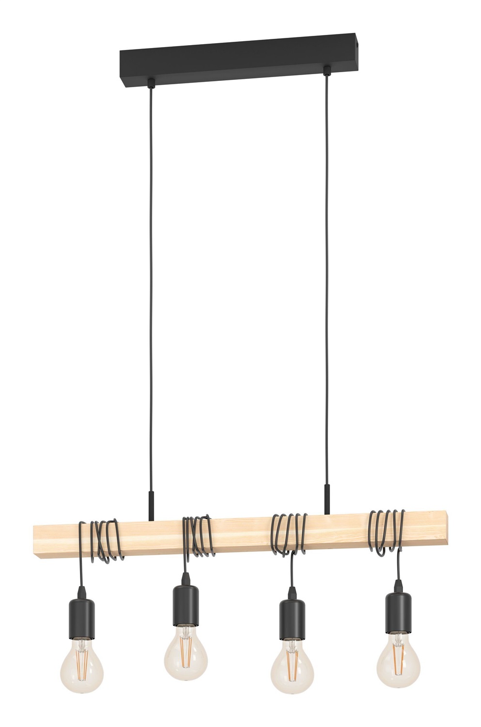 EGLO Townshend Lampada a Sospensione Rustica Retrò in Legno a 4 Luci E27 con Certificazione FSC