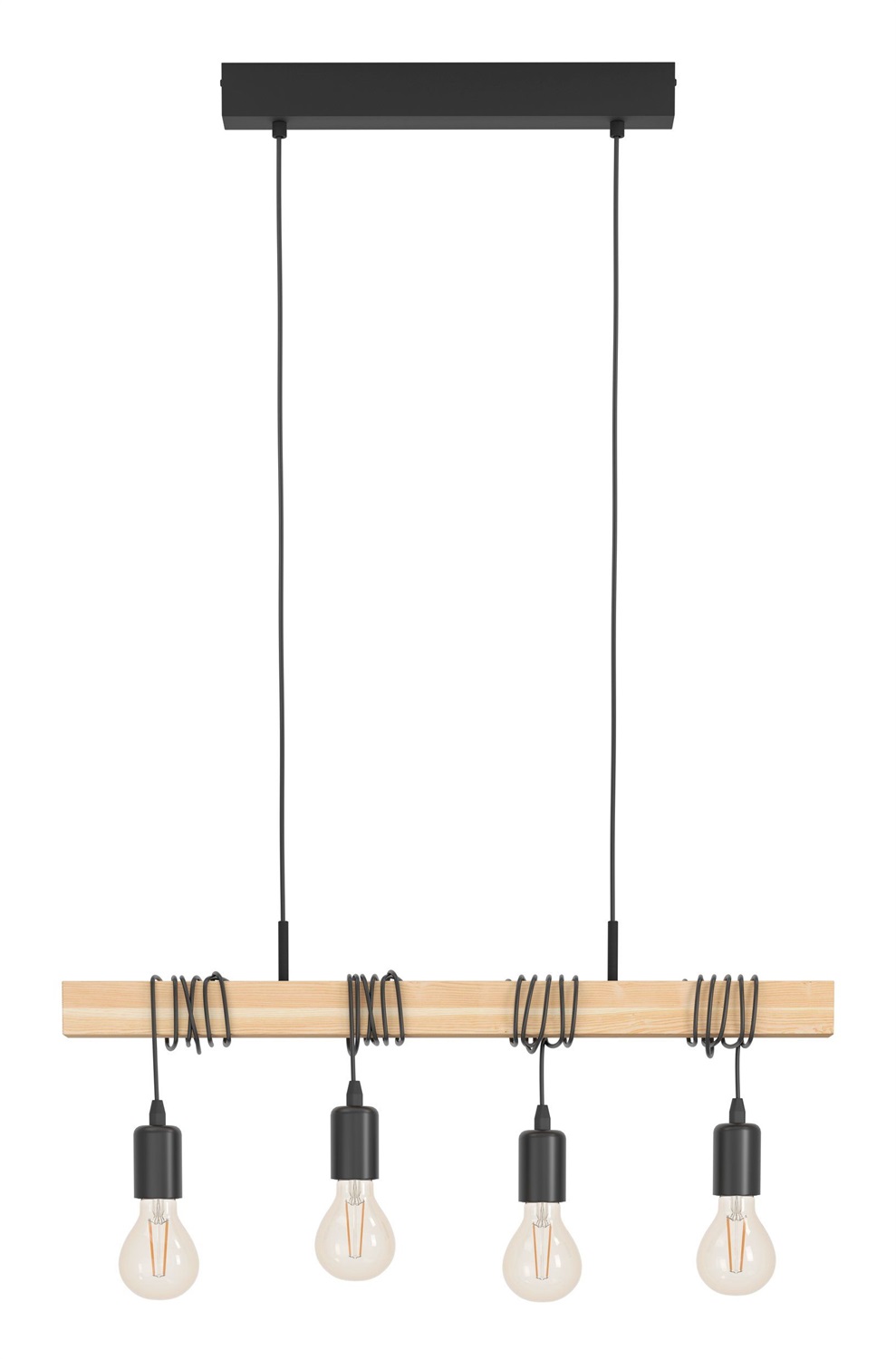 EGLO Townshend Lampada a Sospensione Rustica Retrò in Legno a 4 Luci E27 con Certificazione FSC