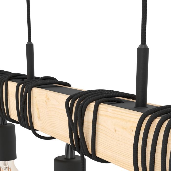 EGLO Townshend Lampada a Sospensione Vintage Industriale 6 Punti Luce E27 in Acciaio e Legno Certificato FSC