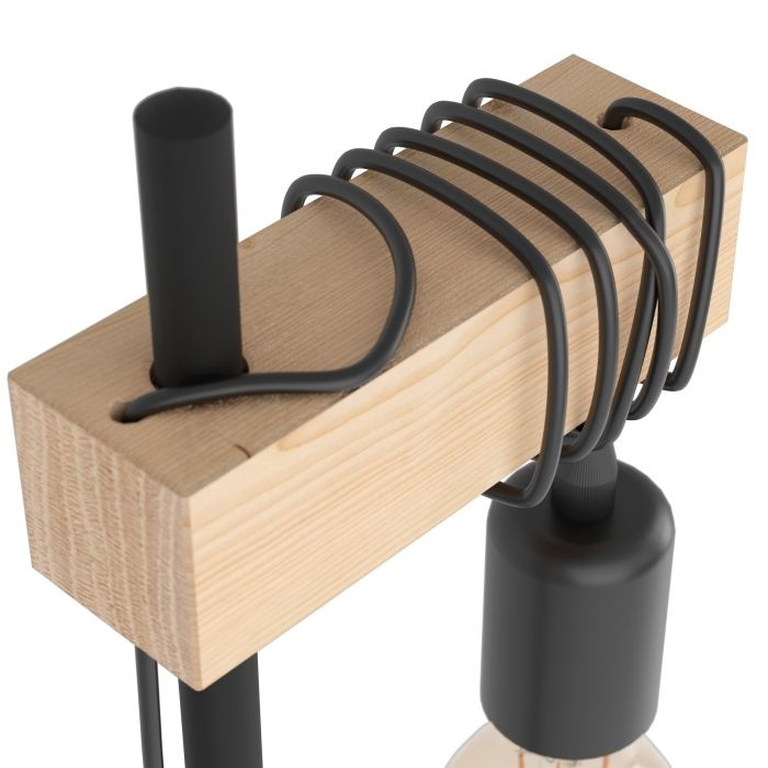 EGLO Lampada da Tavolo Townshend in Design Industriale Vintage con Trave di Legno, E27, Nero e Marrone, Inclusa Interruttore
