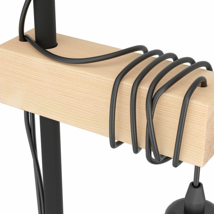 EGLO Lampada da Terra Townshend - Lampada a Stelo Vintage in Acciaio e Legno, 2 Punti Luce E27, Interruttore Incluso
