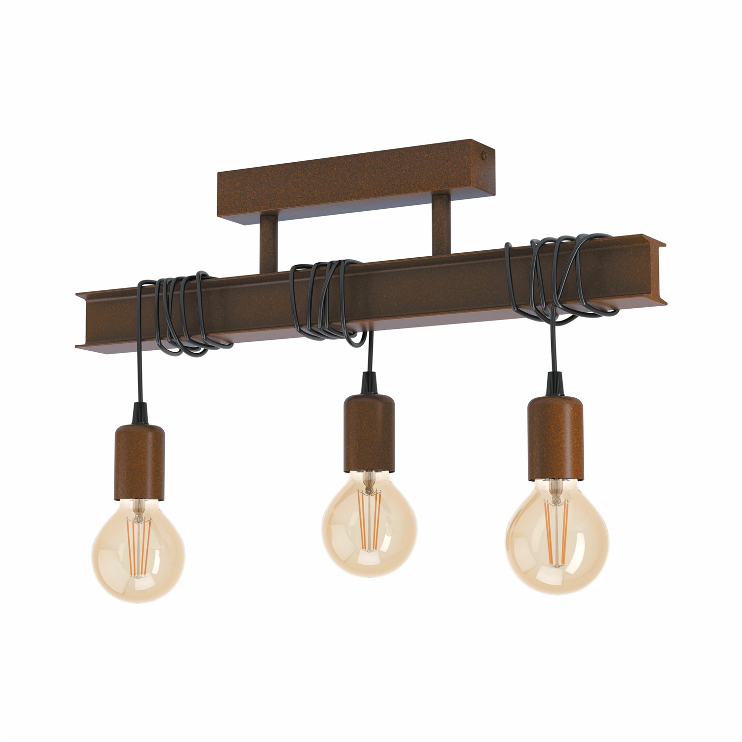 EGLO Townshend 4 Plafoniera Vintage Industriale in Metallo Marrone Anticato, 3 Luci E27