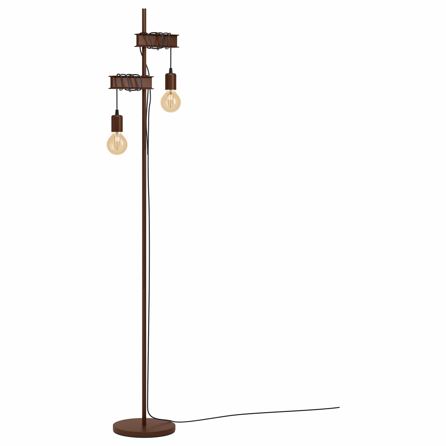 Eglo Townshend 4 Lampada da Terra Vintage Industriale in Metallo Marrone Antico con 2 Luci E27 e Interruttore sul Cavo