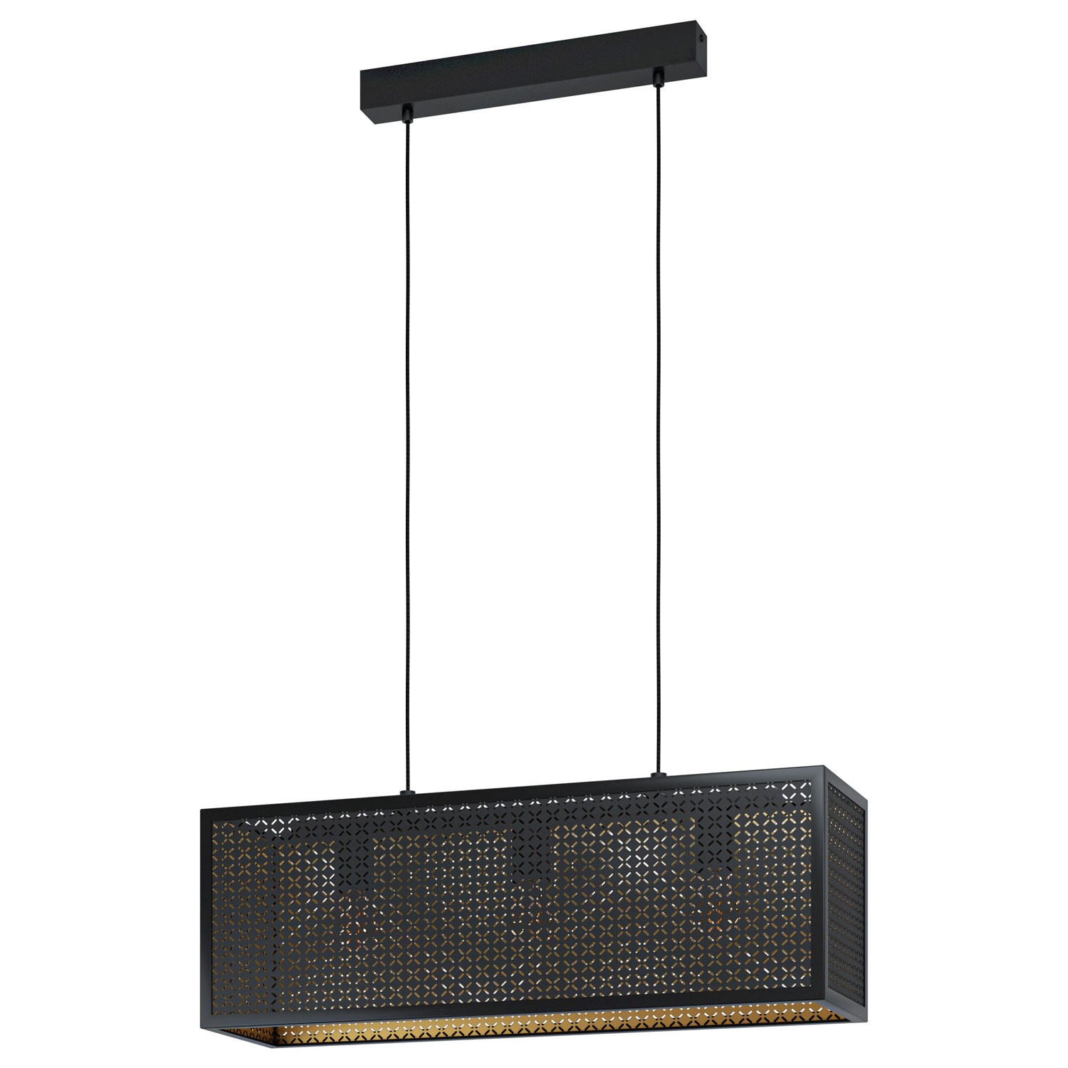Eglo Sallicano Lampada a Sospensione in Metallo Nero e Oro, 3 Fiamme, Presa E27, L 73 cm