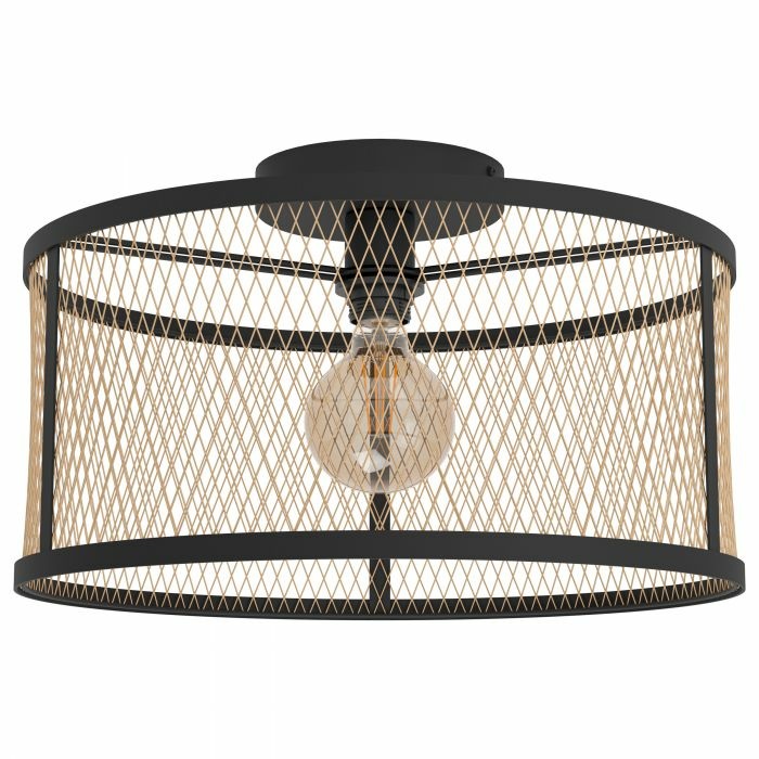 Eglo Dellow Plafoniera 1 Luce E27 in Ottone Spazzolato e Nero Opaco - 45 cm