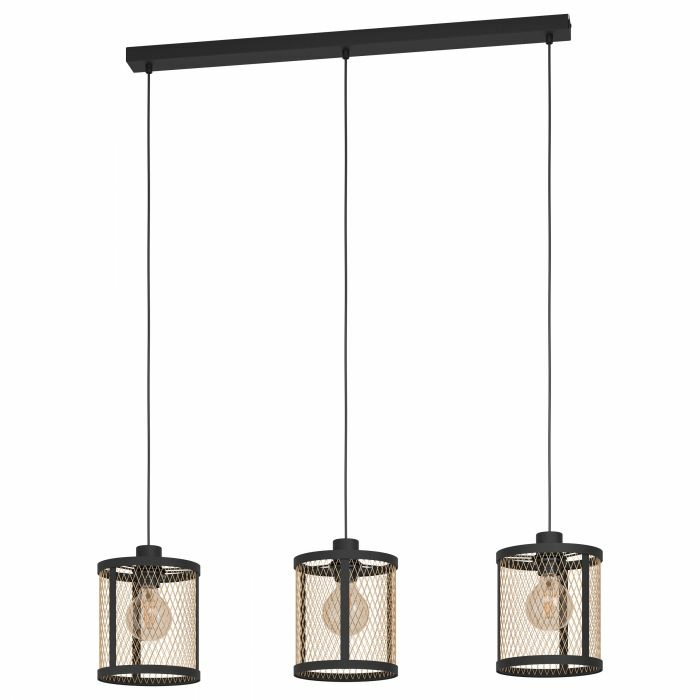 Eglo Dellow Lampadario a Sospensione 3 Luci E27 in Ottone Spazzolato e Nero Opaco