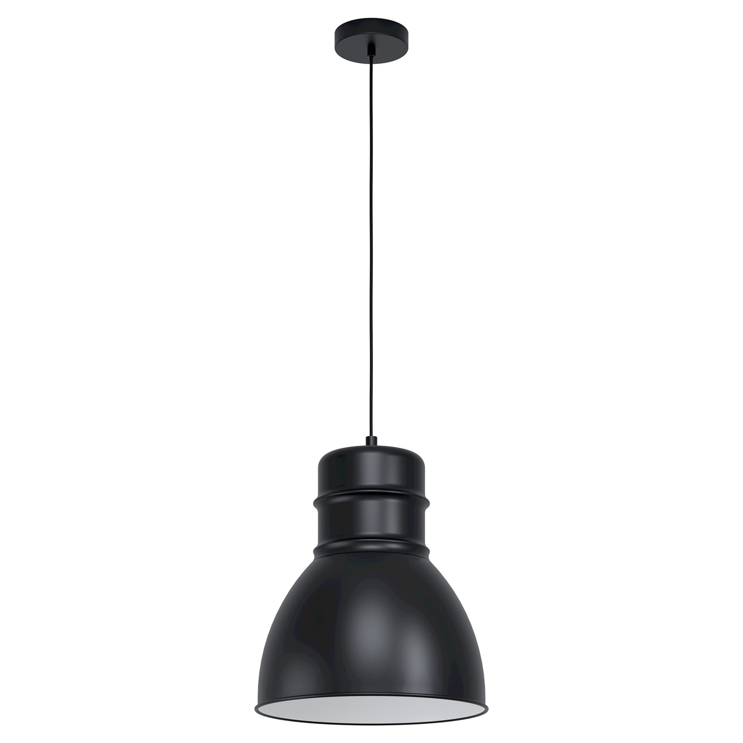 Eglo Ebury Lampada a Sospensione Industriale Skandi in Metallo Nero e Bianco, Ø38cm, Attacco E27