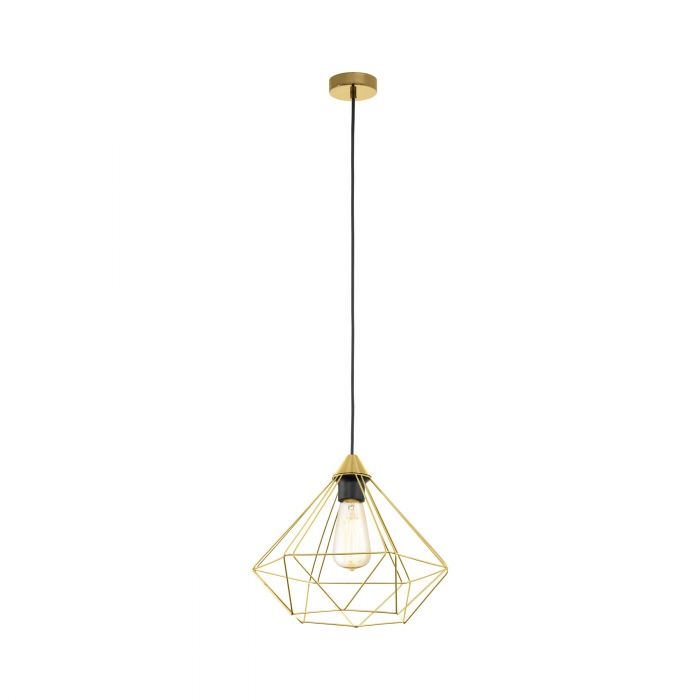 EGLO Tarbes Lampada a Sospensione in Metallo Ottone Spazzolato, Forma Diamante, 1 Luce E27, Ø 32,5 cm, Altezza 110 cm