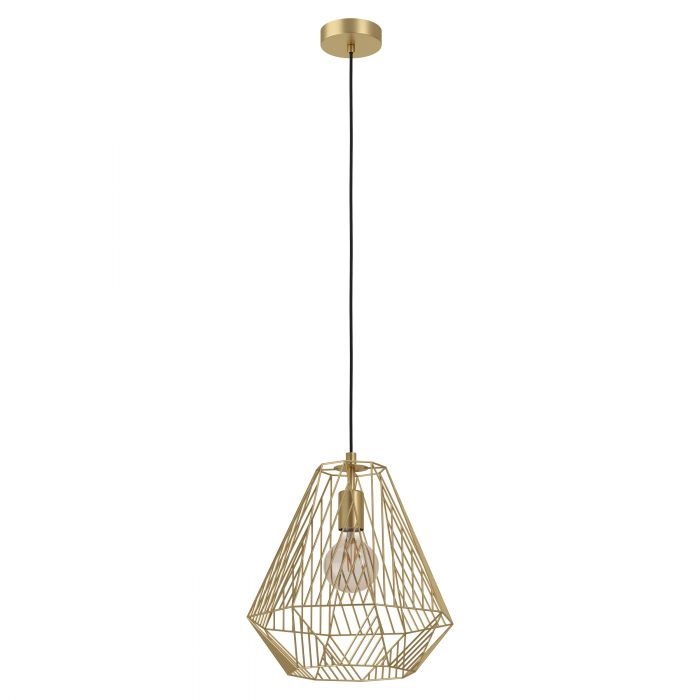 EGLO Stype lampada a sospensione in metallo ottone spazzolato con paralume a forma di diamante, E27, 1 luce, cavo tessile nero