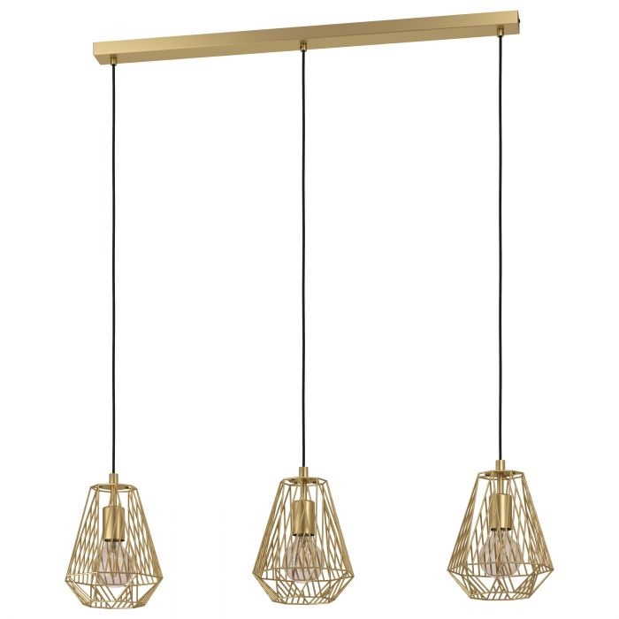 Eglo Lampada a Sospensione Stype E27, 3 Luci in Ottone Spazzolato con Paralumi a Diamante