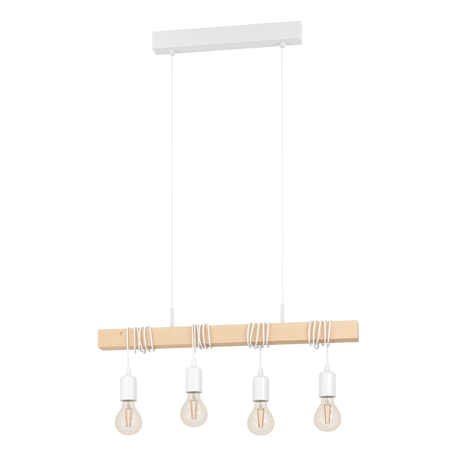 Eglo Townshend Lampada a Sospensione Vintage Industriale 4 Luci E27 in Acciaio e Legno Bianco e Marrone