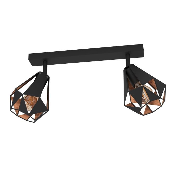 EGLO Carlton 7 Lampada da Soffitto con 2 Luci Orientabili E27 - Design Vintage in Acciaio Nero e Rame