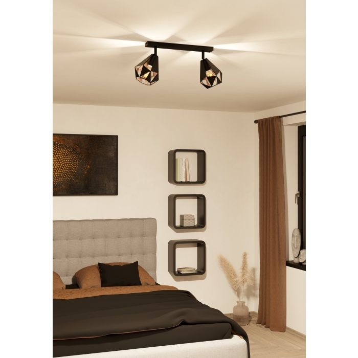 EGLO Carlton 7 Lampada da Soffitto con 2 Luci Orientabili E27 - Design Vintage in Acciaio Nero e Rame