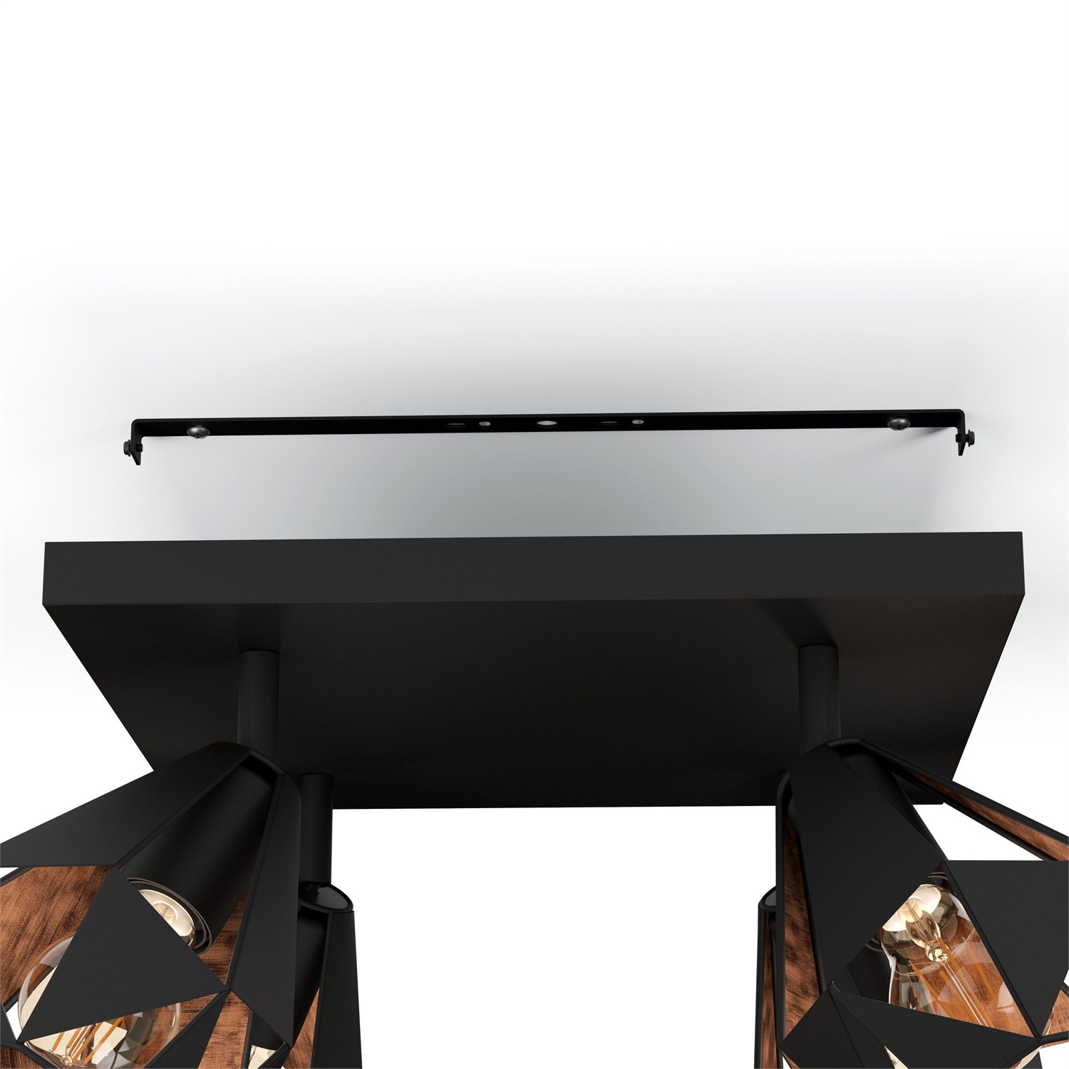 Eglo Carlton 7 Lampada a Soffitto E27 con 4 Faretti in Acciaio Nero e Rame - Stile Vintage Industriale