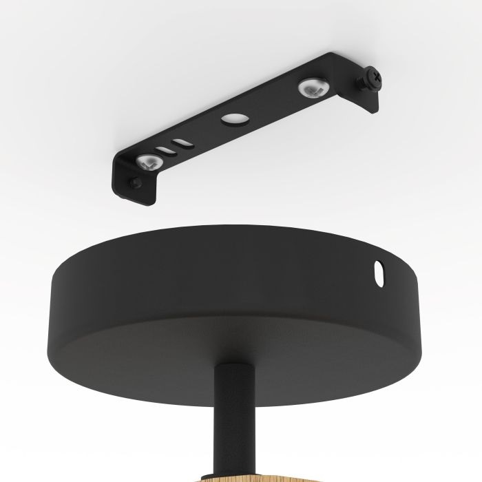 EGLO lampada da soffitto Basildon, rotonda in legno naturale e metallo nero, attacco E27