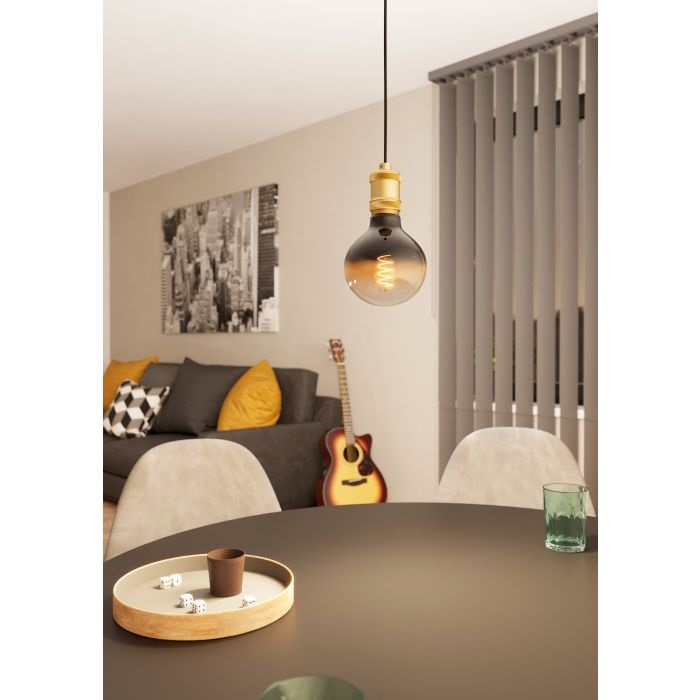 EGLO Yorth Sospensione in Metallo Oro Satinato e Nero, E27 40 W, Illuminazione per Sala da Pranzo e Soggiorno