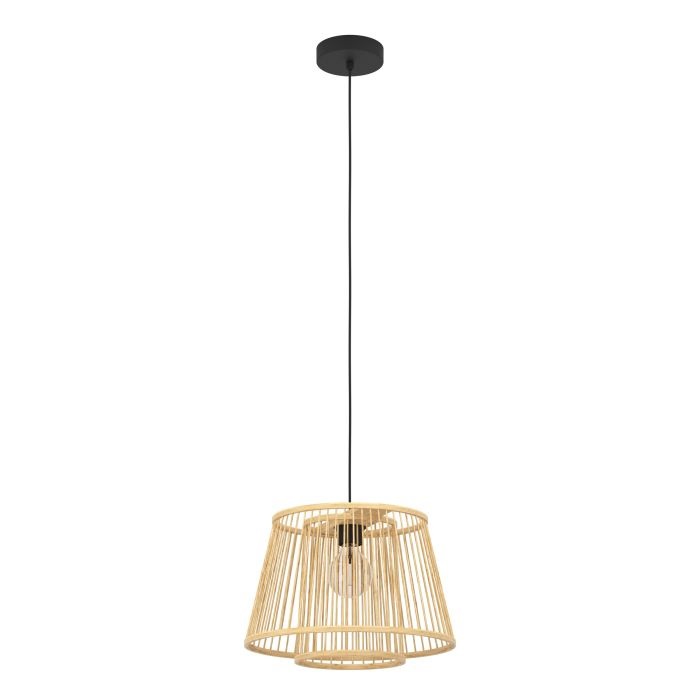 Eglo HYKEHAM Lampada a Sospensione E27 in Stile Rattan-Legno, 1 Luce, 38x110 cm