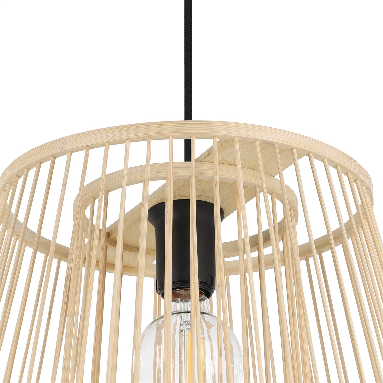 Eglo HYKEHAM Lampada a Sospensione E27 in Stile Rattan-Legno, 1 Luce, 38x110 cm