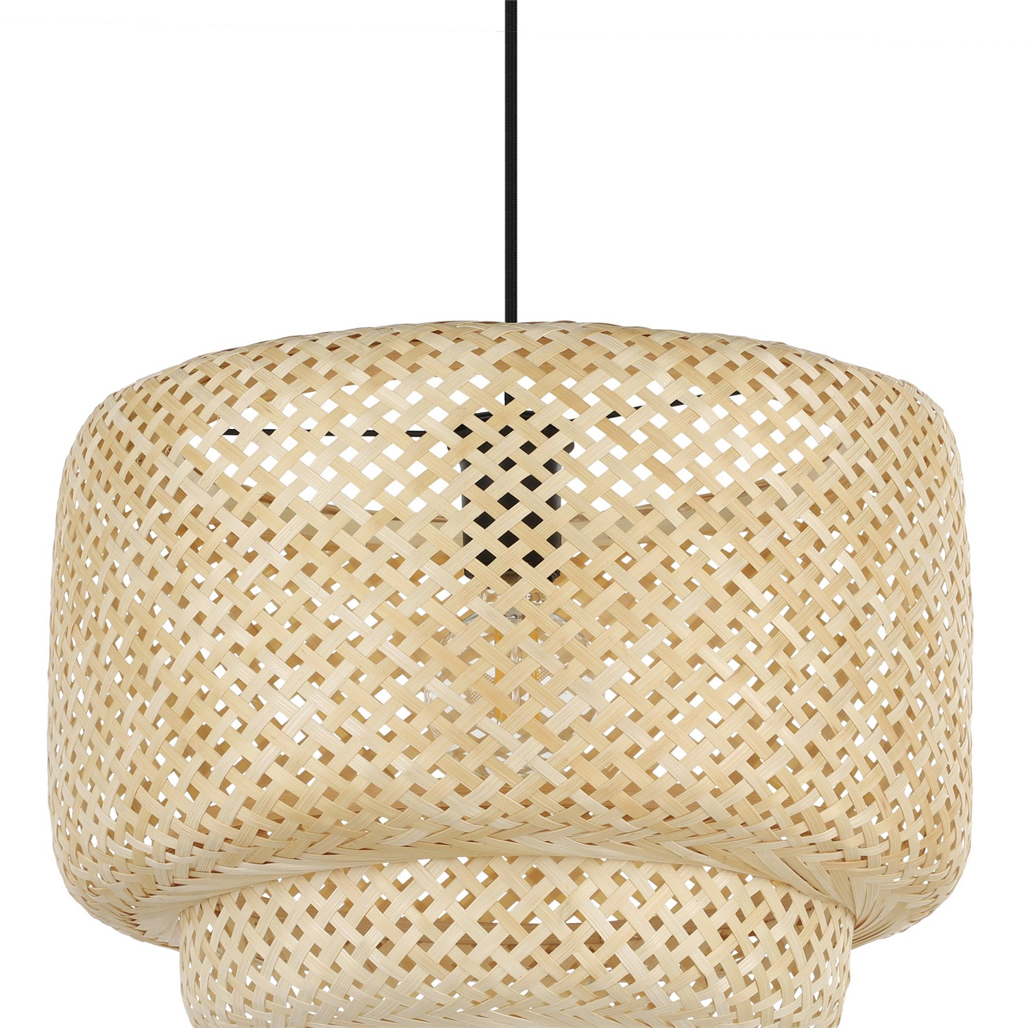 EGLO Hettonle Lampadario a Sospensione in Rattan Naturale e Metallo Nero, 1 Luce E27, 42 cm