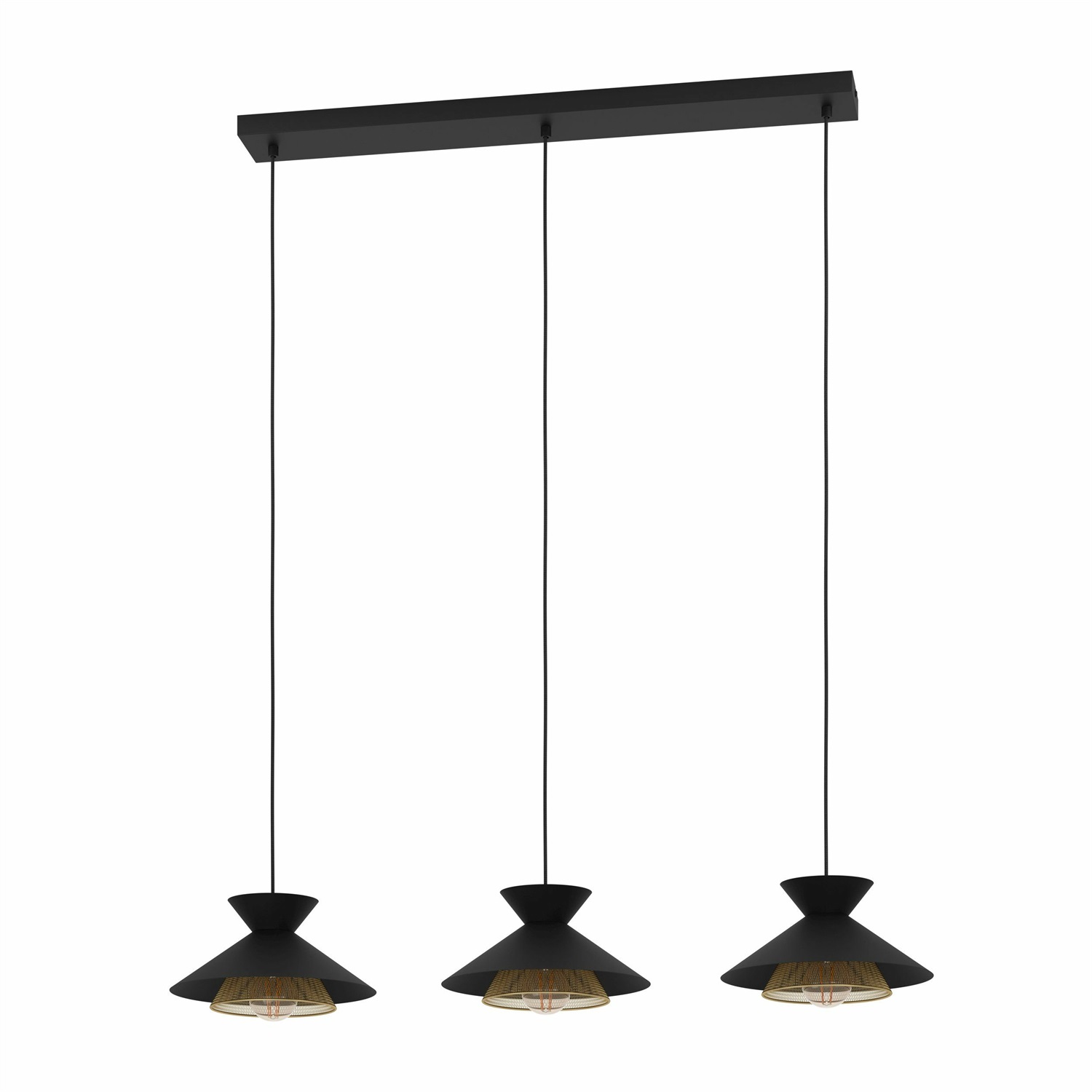 Eglo Grizedale Lampadario a Sospensione 3 Luci in Metallo Nero e Ottone, Stile Japandi, Attacco E27, Diametro 96 cm