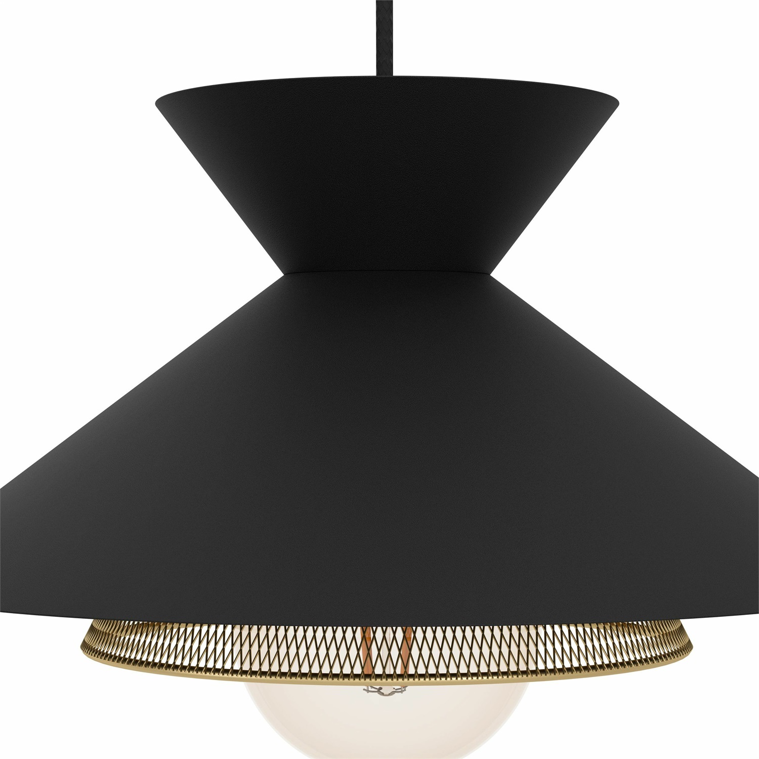 Eglo Grizedale Lampadario a Sospensione 3 Luci in Metallo Nero e Ottone, Stile Japandi, Attacco E27, Diametro 96 cm