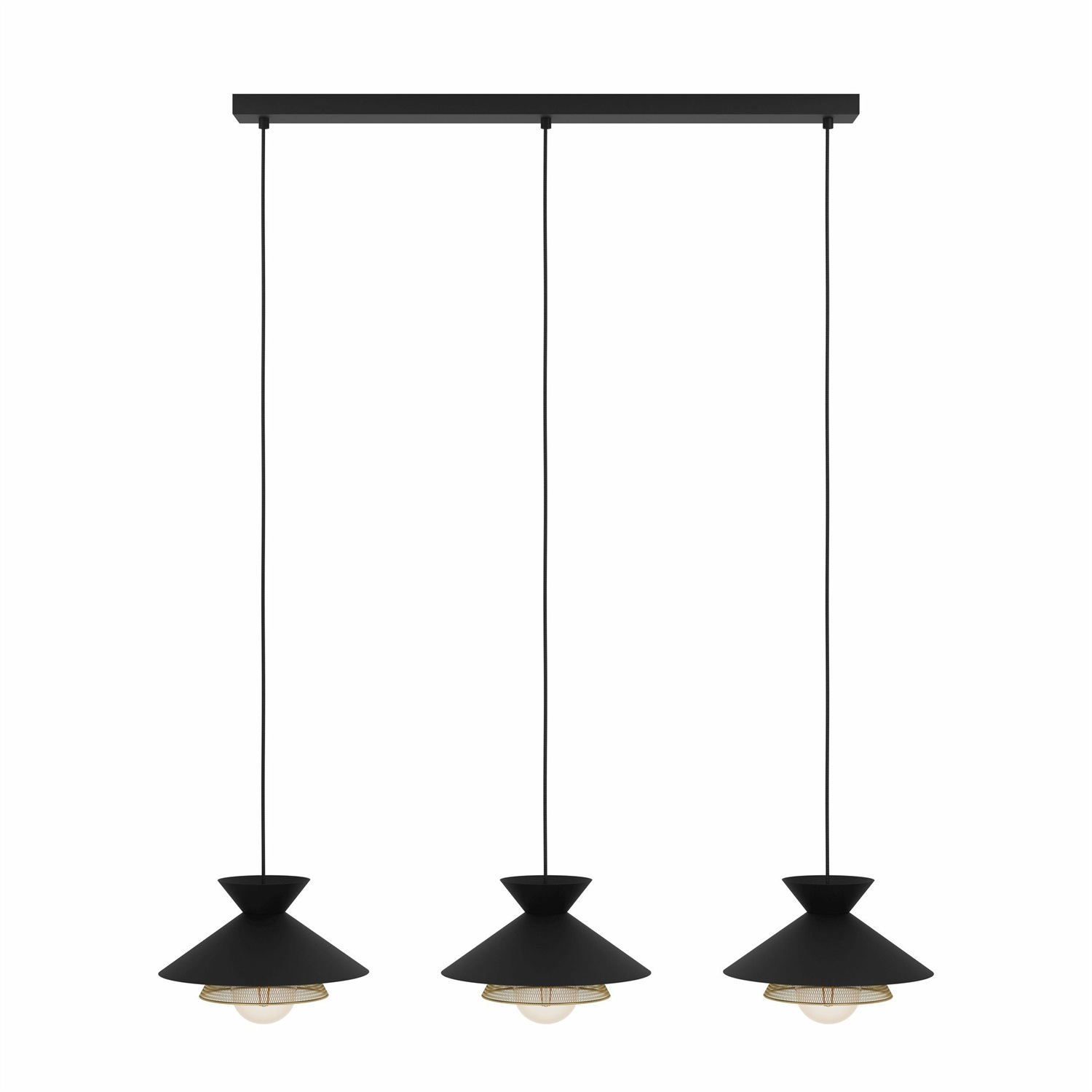 Eglo Grizedale Lampadario a Sospensione 3 Luci in Metallo Nero e Ottone, Stile Japandi, Attacco E27, Diametro 96 cm