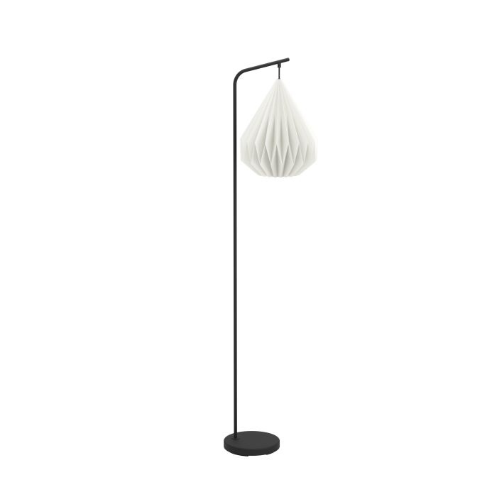 Eglo Lampada da Terra Minting - 158,5 cm, Metallo Nero e Paralume Origami in Carta Bianca, Attacco E27