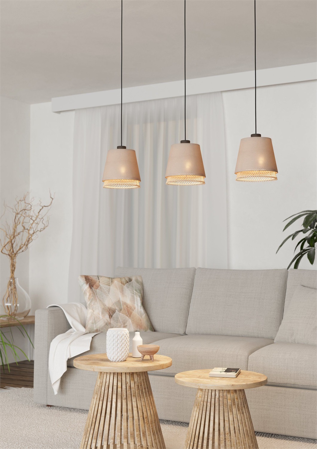 Eglo Tabley - Lampadario a sospensione in bambù a 3 luci E27, 89 cm