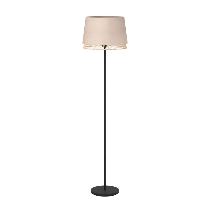 EGLO Tabley Lampada da Terra E27 40 W in Metallo Nero con Paralume in Bambù e Lino, Altezza 150 cm
