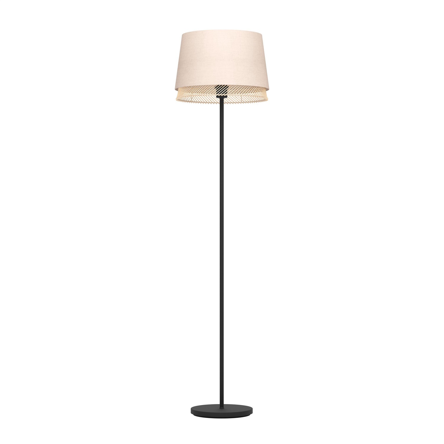 EGLO Tabley Lampada da Terra E27 40 W in Metallo Nero con Paralume in Bambù e Lino, Altezza 150 cm
