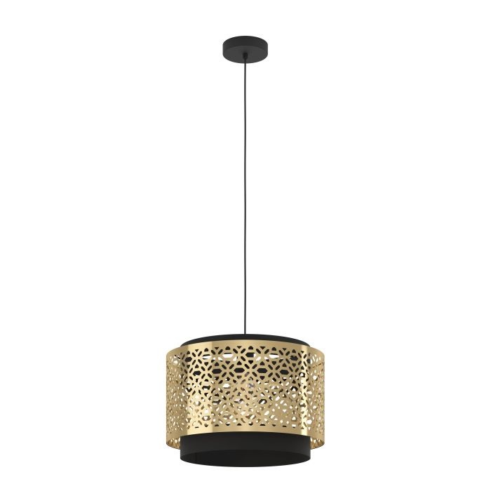 EGLO Sandbach - Lampadario a Sospensione Dimmerabile in Ottone e Metallo Nero, H110 x Ø42 cm, Attacco E27