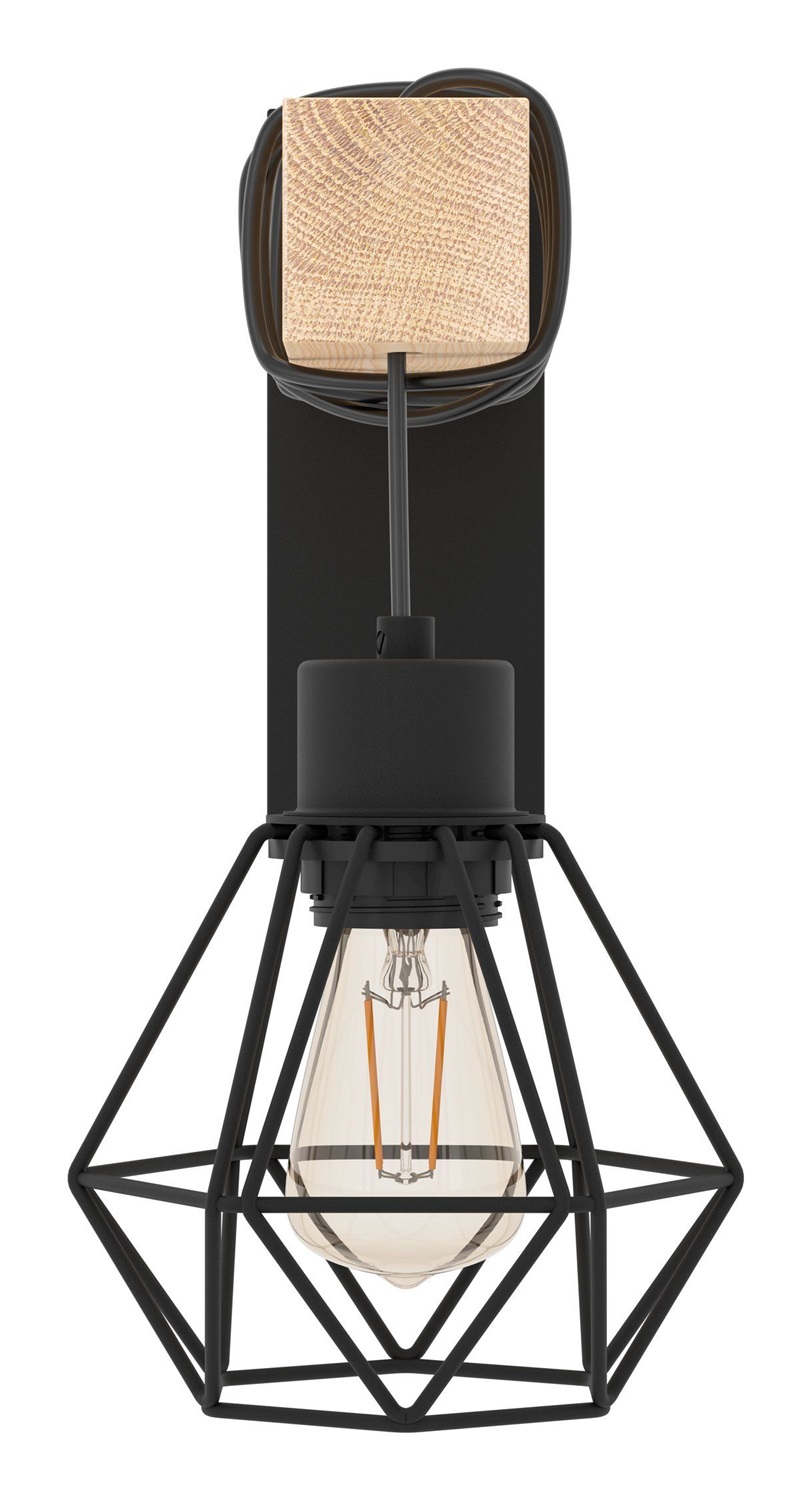 EGLO Lampada da parete Townshend 5 - Plafoniera Vintage Industriale in Acciaio e Legno Massiccio, 1x E27, Design Nordico, Nero e Marrone