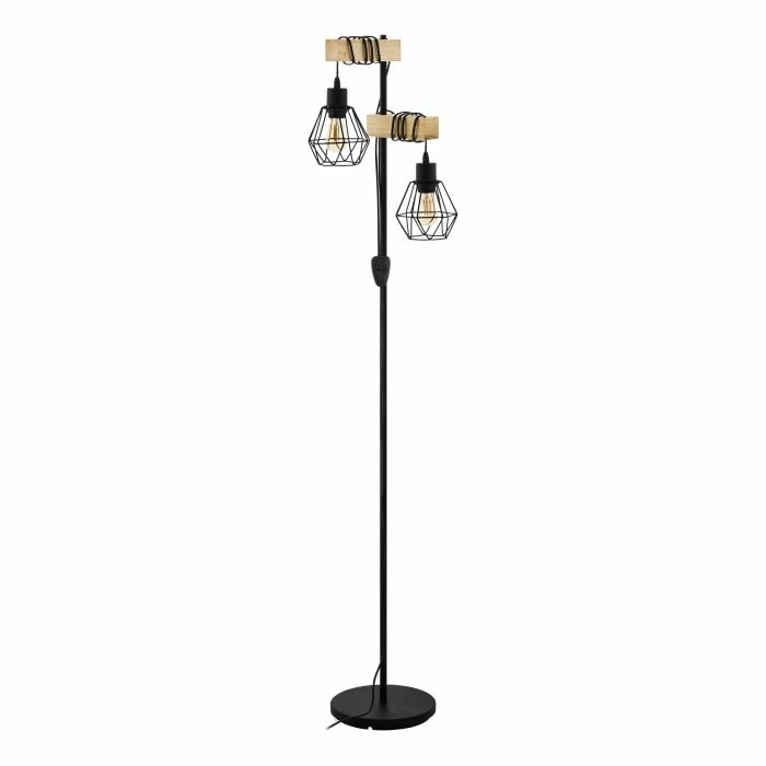 EGLO Lampada a Stelo Townshend 5 - Design Industriale Vintage, 2 Punti Luce, Acciaio Nero e Marrone, E27, Interruttore Incluso