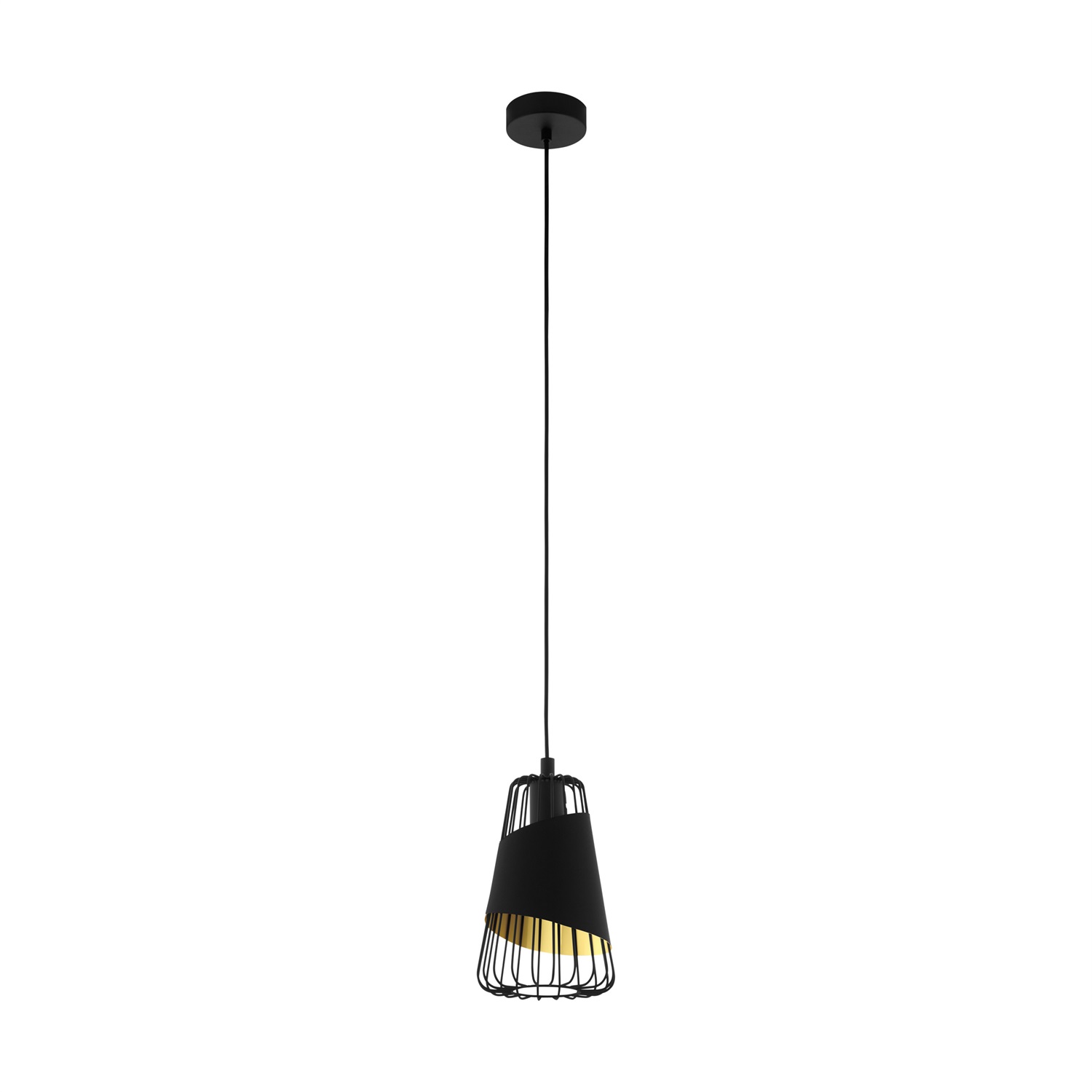 Eglo Lampada a Sospensione Austell Ø 16.5 cm in Acciaio e Tessile Nero e Oro - Stile Vintage