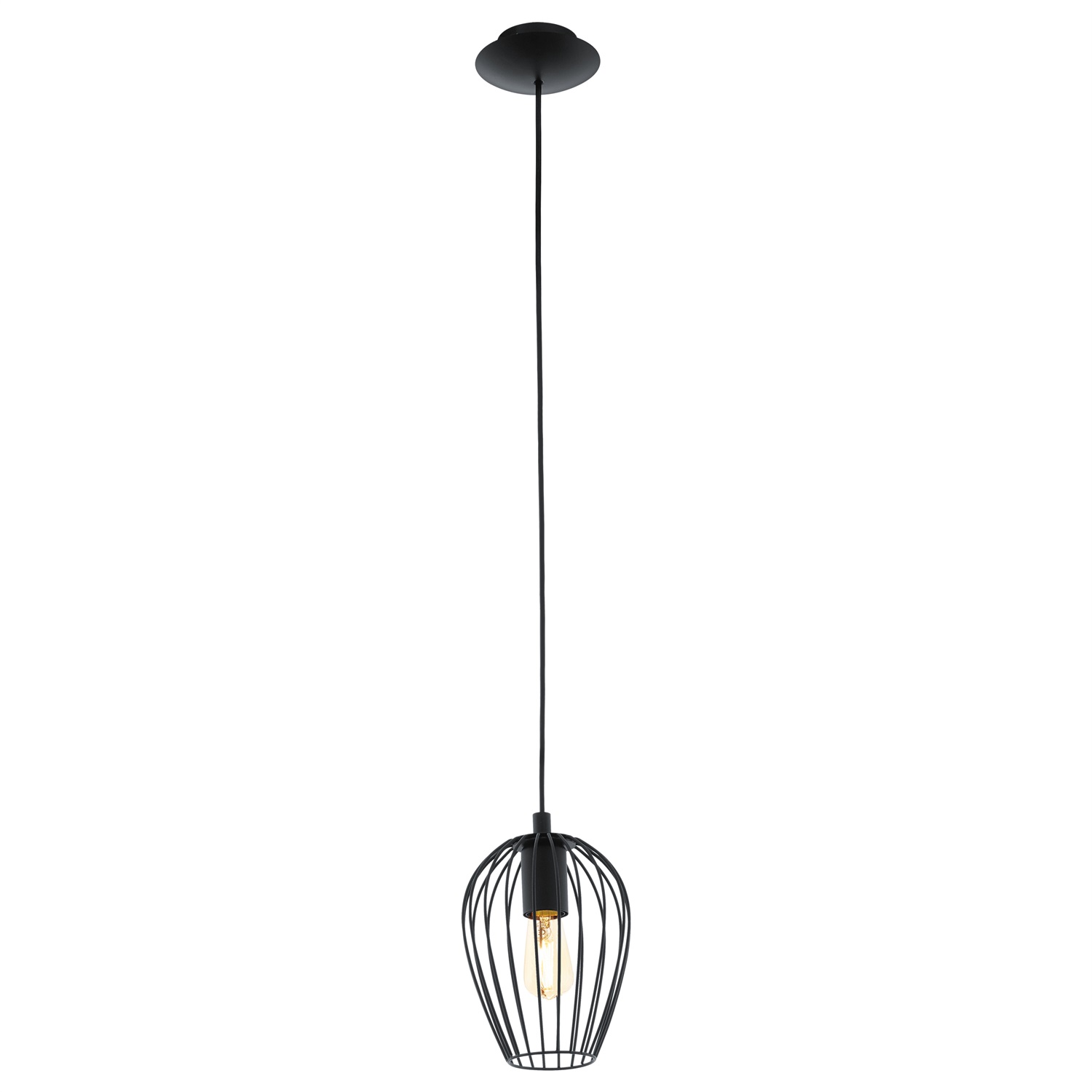 Eglo Newtown Lampada a Sospensione Vintage Retrò in Acciaio e Vetro, E27, Diametro 16 cm, Altezza 110 cm