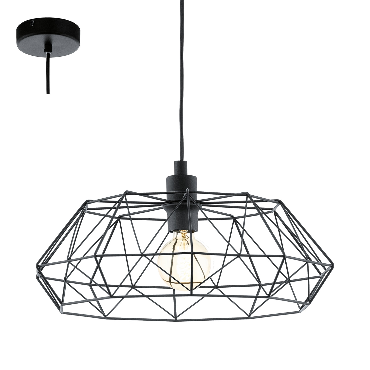EGLO Carlton 2 Lampadario a Sospensione Moderno in Acciaio Inox Nero Satinato E27 60W