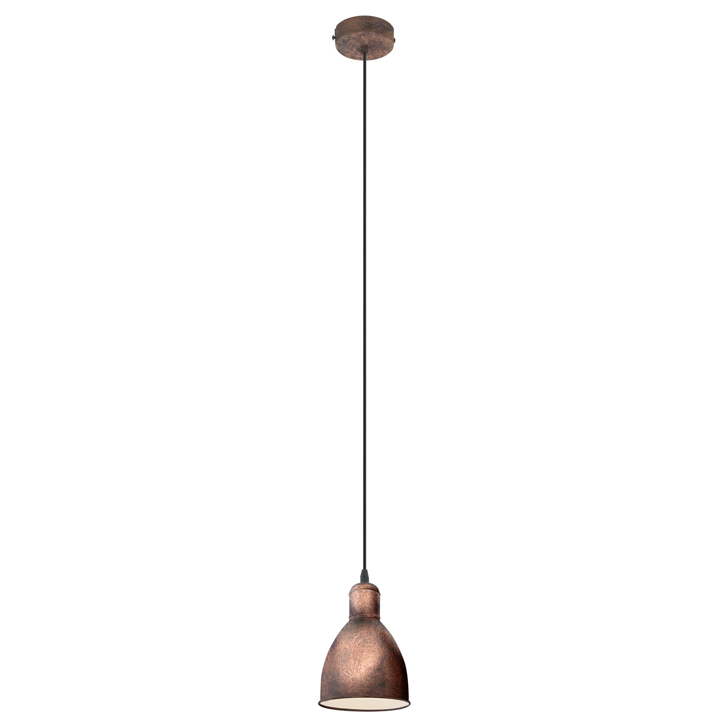 Eglo Priddy 1 Lampada a Sospensione in Metallo Rame Antico, Design Industriale, E27, Diametro 15,5 cm, Altezza 110 cm