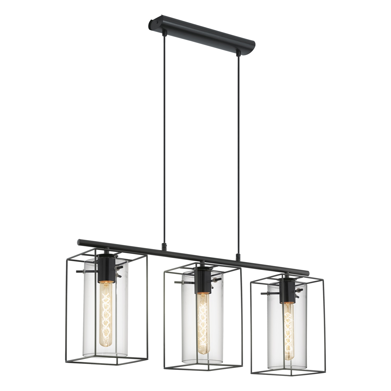 EGLO Lampada a Sospensione Loncino Vintage in Acciaio e Vetro Fumé, 3 Punti Luce, E27, Diametro 38 cm