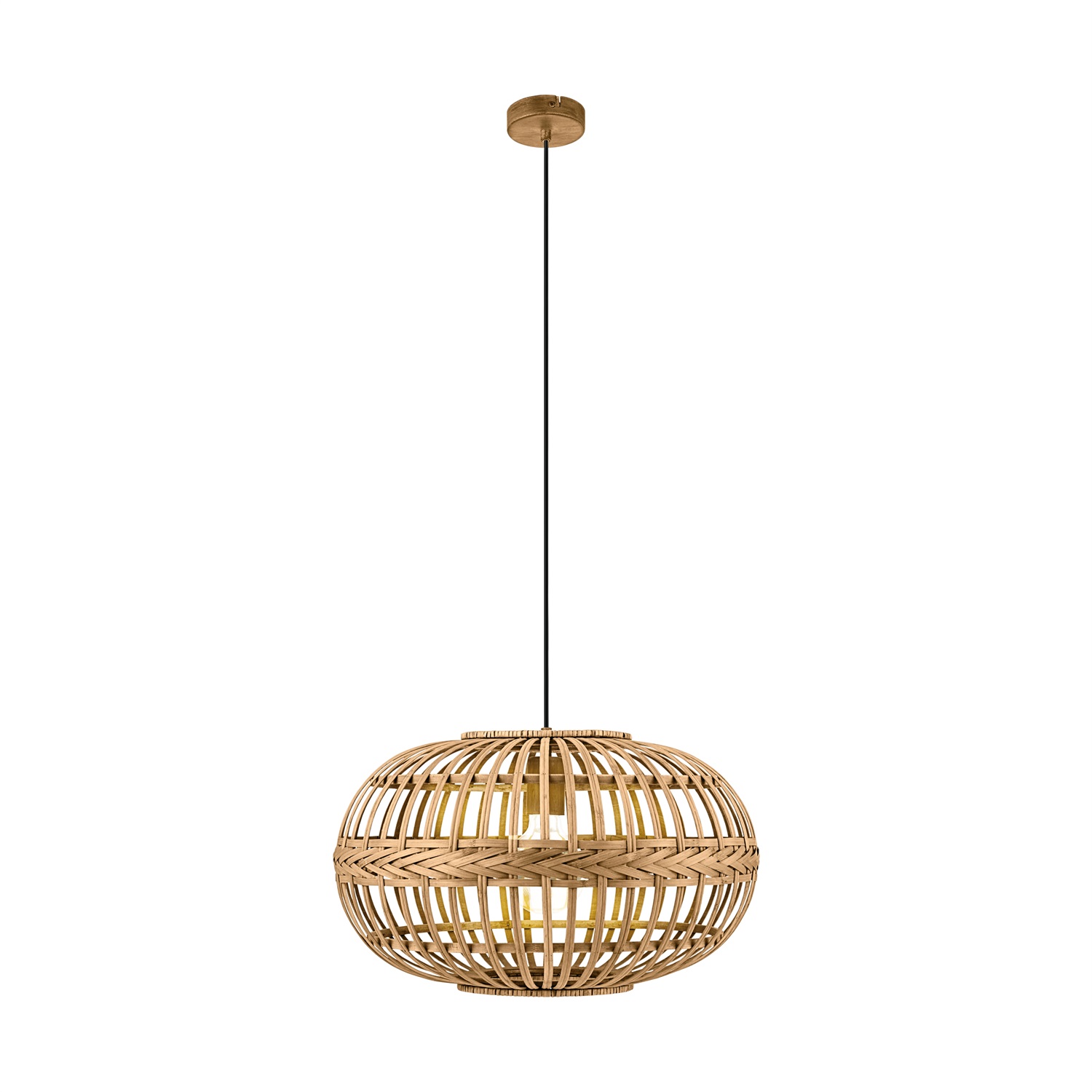 Eglo Lampada a Sospensione Amsfield in Acciaio e Legno Naturale, Stile Vintage e Boho, Diametro 38 cm, Attacco E27
