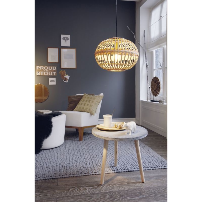 Eglo Lampada a Sospensione Amsfield in Acciaio e Legno Naturale, Stile Vintage e Boho, Diametro 38 cm, Attacco E27
