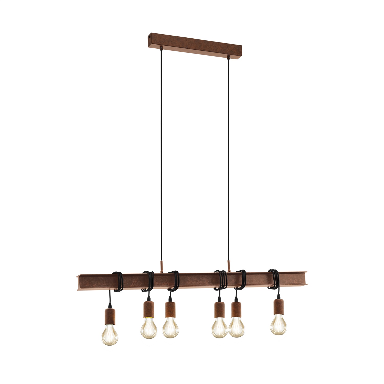 EGLO Lampada a sospensione Townshend 4 - Plafoniera vintage industriale a 6 punti luce in acciaio marrone antico, E27, altezza regolabile