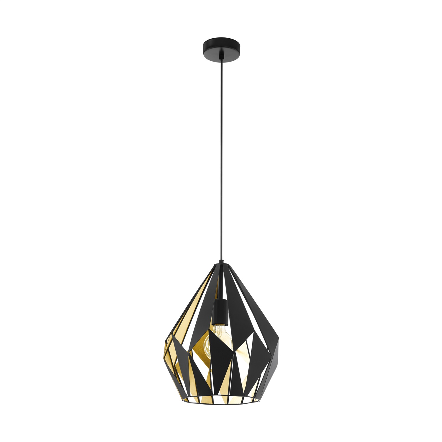 Eglo Carlton 1 Lampada a Sospensione Vintage Retrò in Acciaio Nero e Oro, E27, Diametro 31 cm