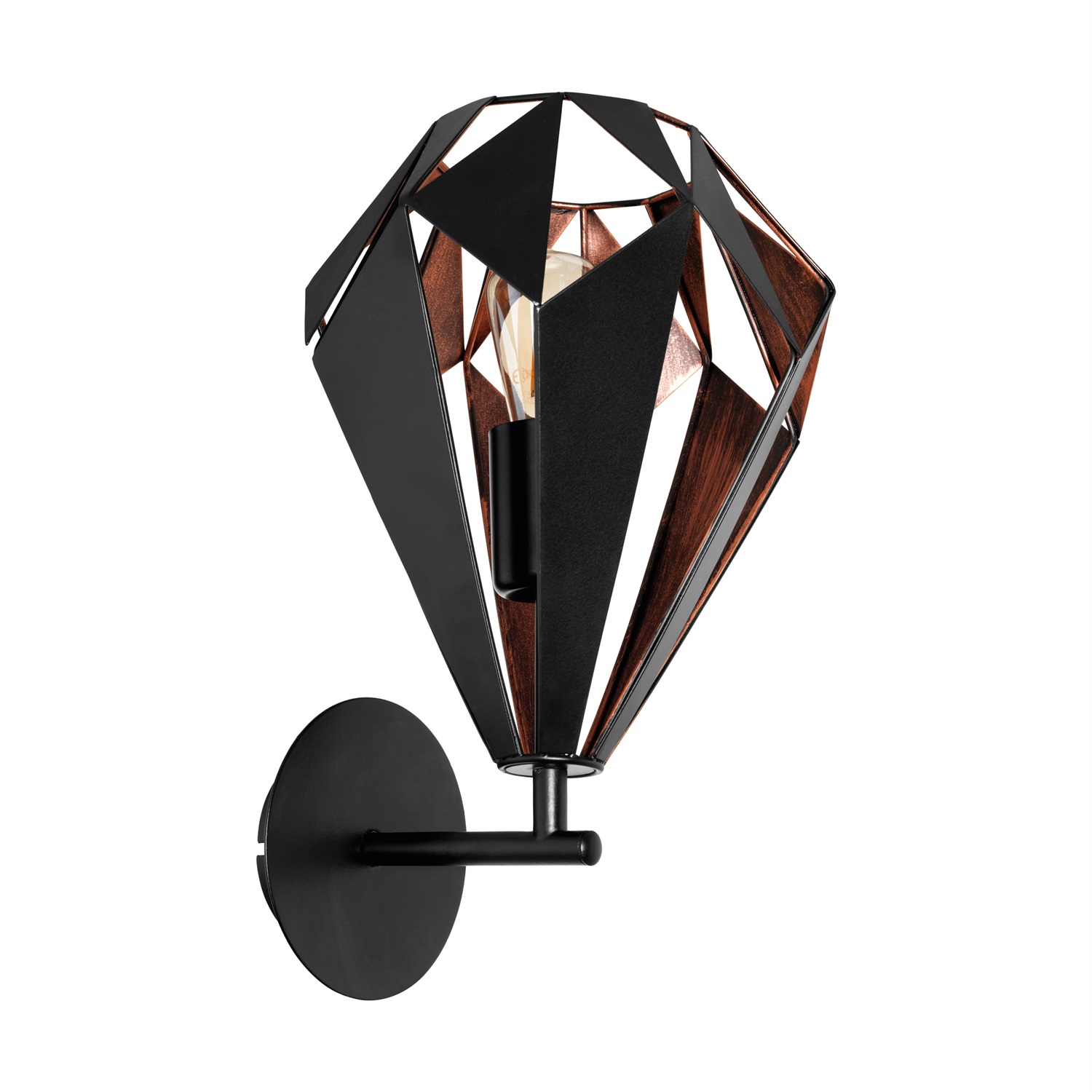 Eglo Carlton 1 Lampada a Parete E27 60W in Acciaio Nero/Rame con Paralume Geometrico