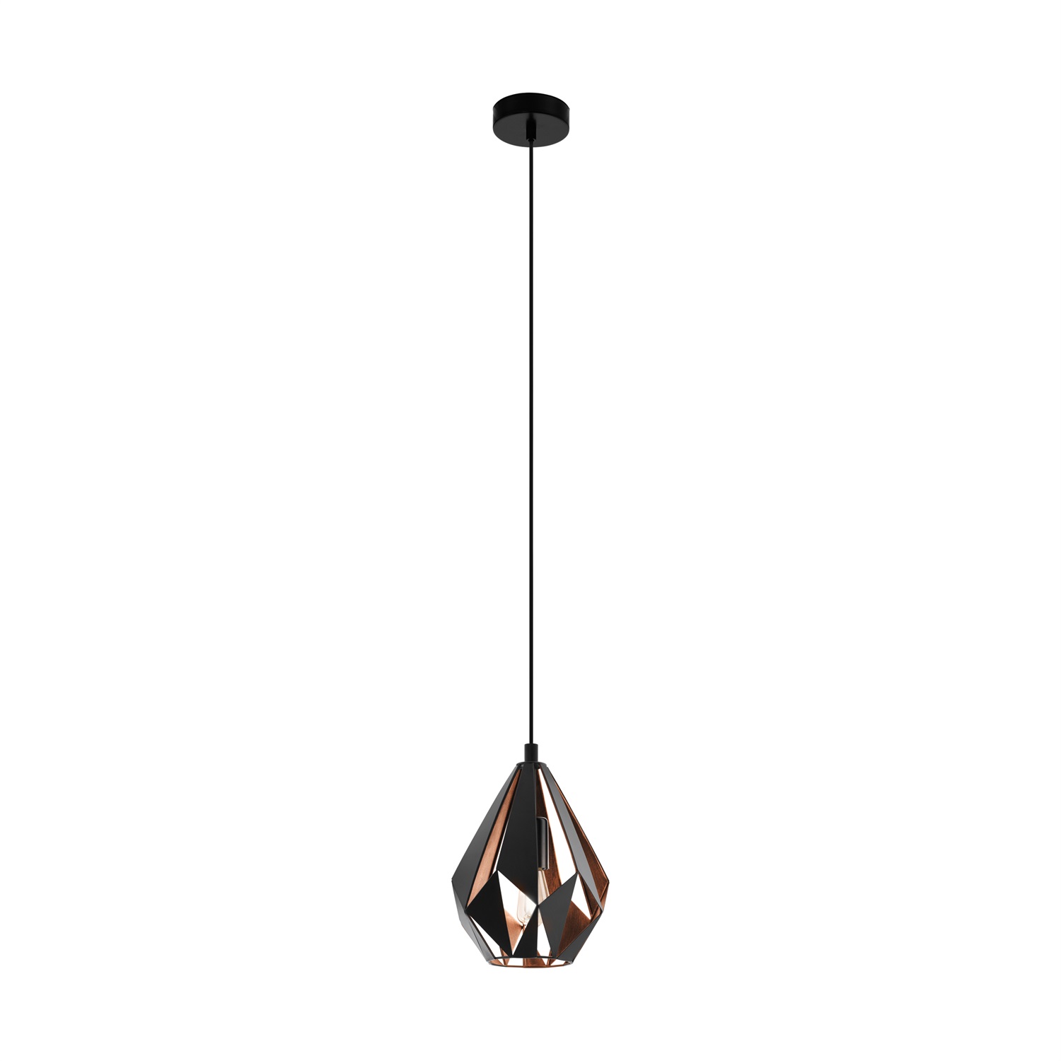 EGLO Carlton 1 Lampada a Sospensione Vintage E27 in Acciaio Nero e Rame, Diametro 20,5 cm
