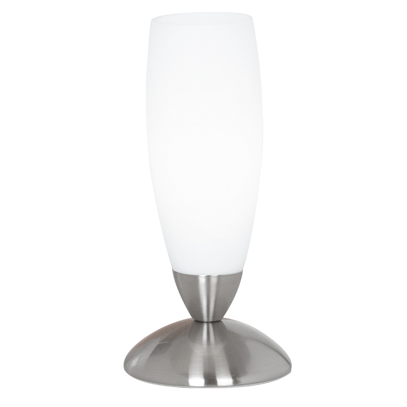 EGLO Slim Lampada da Tavolo in Vetro Bianco Satinato con Base Rotonda in Nichel E14 1x40W
