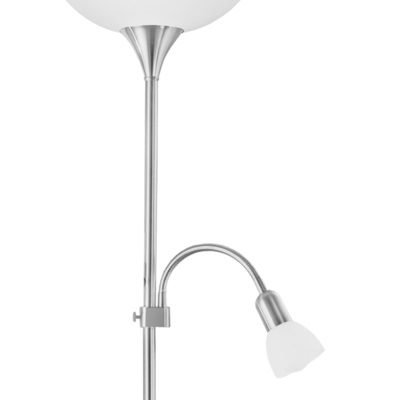 Eglo Up 2 Lampada a Piantana a 2 Luci in Metallo e Vetro, Argento e Bianco, Lampada da Lettura con Interruttore, E27/E14